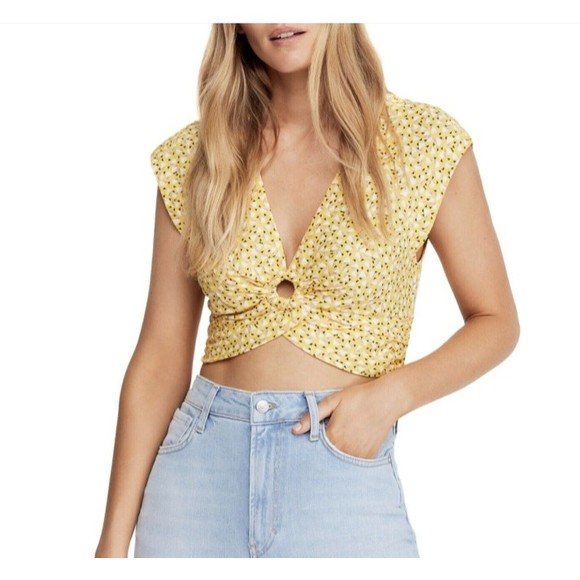 Free People Havana Honey V Neck Crop Top Yellow Size Small - Picture 1 of 9